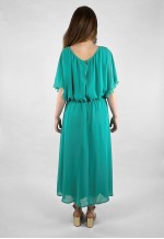 70's Vintage Green Caped Fluted Sleeve Midi Dress