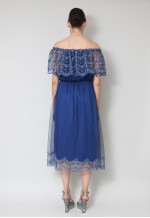 70's Ladies Vintage Blue Lace Sheer Off Shoulder Midi Dress