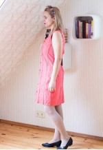 Bright salmon pink sleeveles denim dress