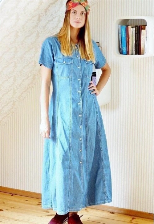 Light blue denim midi dress