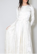 1920's Vintage White Satin Floral Wedding Maxi Dress Train
