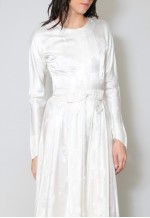 1920's Vintage White Satin Floral Wedding Maxi Dress Train