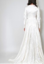 1920's Vintage White Satin Floral Wedding Maxi Dress Train