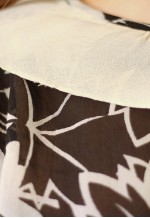 Black and white leaves belted white collar dress