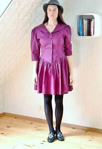 Purple wide oversized collar cotton vintage dress