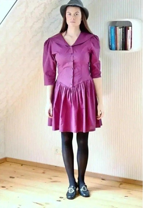 Purple wide oversized collar cotton vintage dress