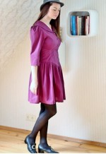 Purple wide oversized collar cotton vintage dress