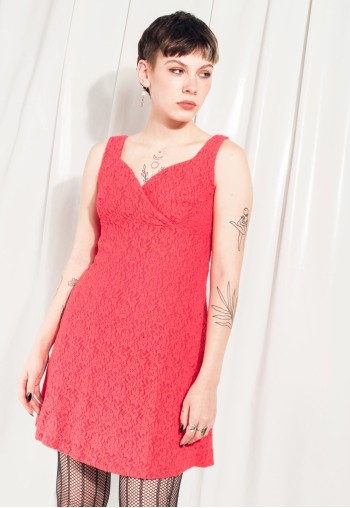 Vintage Dress 60s Mod Lace Mini in Red