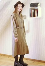 Brown camel warm wool belted dress