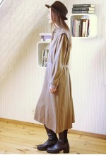 Brown camel warm wool belted dress