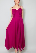 70's Vintage Pink Evening Hankerchief Hem Slip Midi Dress