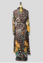 70's Vintage Floral Sheer Brown Yellow Midi Dress