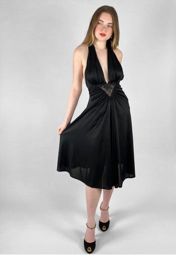 Mr Darren Black Halter Neck Evening 70's Vintage Dress