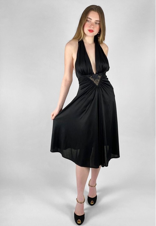 Mr Darren Black Halter Neck Evening 70's Vintage Dress