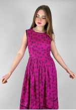 50's Vintage Sleeveless Pink Black Velvet Midi Dress