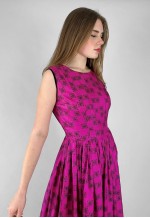50's Vintage Sleeveless Pink Black Velvet Midi Dress