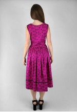 50's Vintage Sleeveless Pink Black Velvet Midi Dress