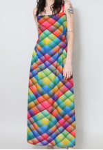 Vintage 70's Harlequin Print Slip Maxi Dress
