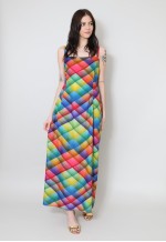 Vintage 70's Harlequin Print Slip Maxi Dress