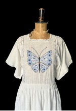 70's White Vintage Ladies Dress Cotton Butterly Embroidery