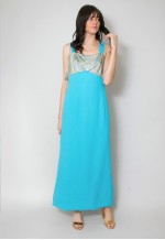 60's Vintage Sleeveless Evening Gold Brocade Maxi Dress