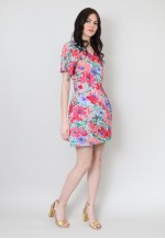 80's Ladies Vintage Floral Green Pink Cocktail Dress Mini