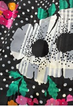 70's Vintage White Black Retro Floral Bell Sleeve Maxi Dress