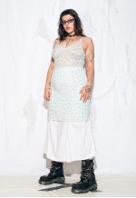 Vintage 70s Sheer Slip Dress in Blue Flower