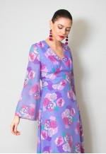 Vera Mont 70's Vintage Purple Floral Wide Sleeve Maxi Dress