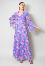 Vera Mont 70's Vintage Purple Floral Wide Sleeve Maxi Dress