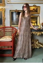 Jintys 70's Vintage Snakeskin Lurex Brown Animal Maxi Dress