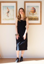 Black sleeveless handmade midi vintage dress