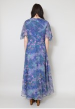 70's Vintage Ladies Dress Blue Pink Floral Sheer Maxi