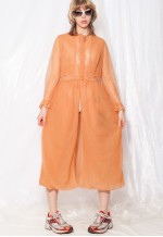 Vintage Slip Dress 70s Sheer Nightgown Robe in Orange