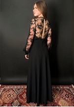 Yvette of Paris Black Sheer Lace Long Sleeve Midi Dress