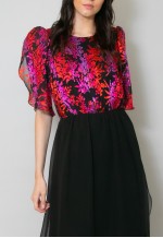 Vintage 70's MKA Modell Black Short Sleeve Midi Dress