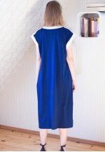 Dark blue sleeveless vintage dress with white trimmings