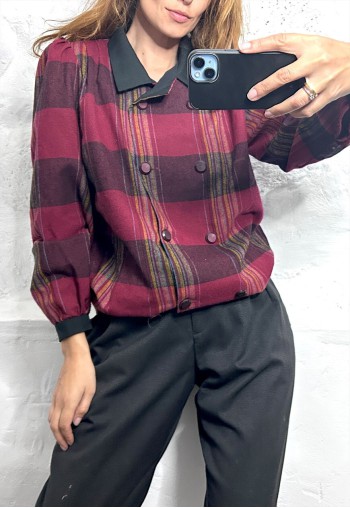 Vintage 80s Plaid Woman Bomber Jacket - L