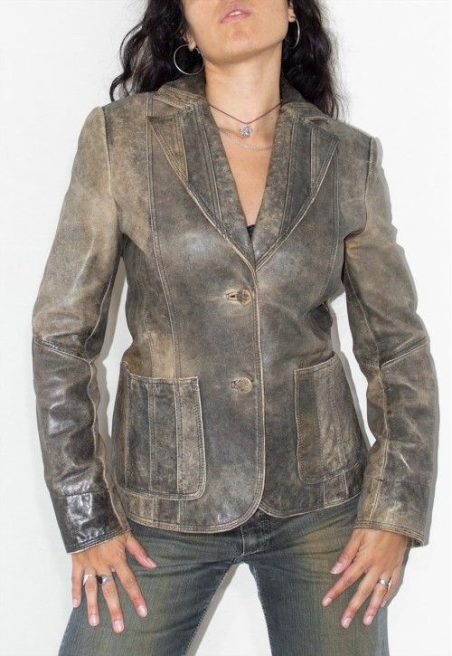 Y2k Vintage Faded Genuine Leather Single Breast Blazer