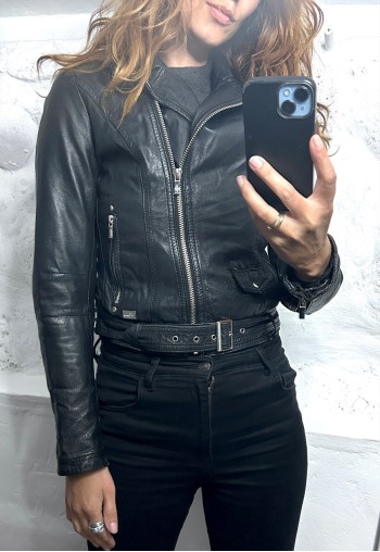 Vintage 80s Biker black Leather Jacket - S