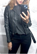 Vintage 80s Biker black Leather Jacket - S