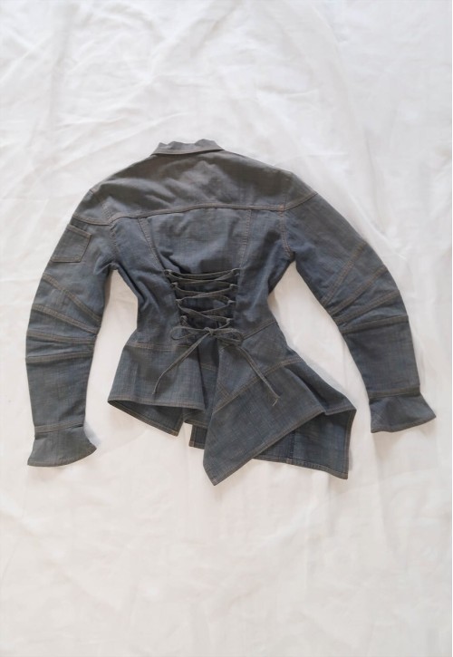 vintage y2k glam minimalism Corset Lace Up Denim Jacket