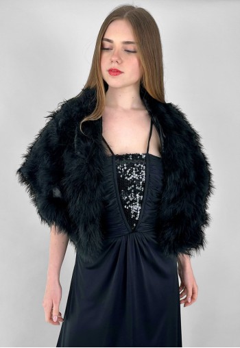 Vintage 70's Black Feather Stole Cape Jacket One Size