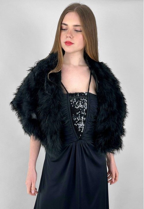Vintage 70's Black Feather Stole Cape Jacket One Size