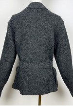 Vintage Boiled Wool Jacket, Belted Grey Zip Up Wool jacket