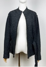 Vintage Boiled Wool Jacket, Belted Grey Zip Up Wool jacket