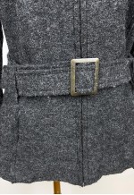 Vintage Boiled Wool Jacket, Belted Grey Zip Up Wool jacket