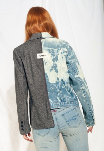 Vintage Half Blazer 90s Reworked Bleach Dye Denim Jacket