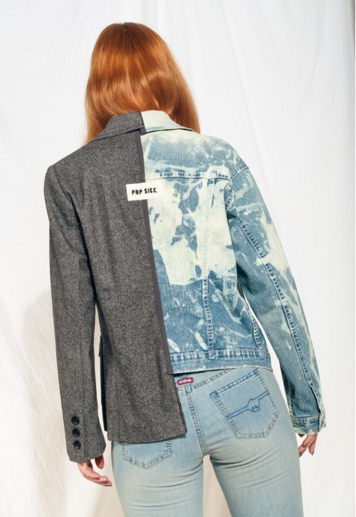 Vintage Half Blazer 90s Reworked Bleach Dye Denim Jacket