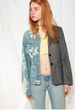 Vintage Half Blazer 90s Reworked Bleach Dye Denim Jacket
